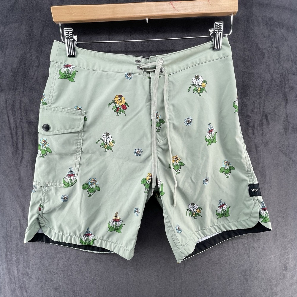 Vans Y2K Floral Board Shorts Sage Green Hawaiian Print Size 28